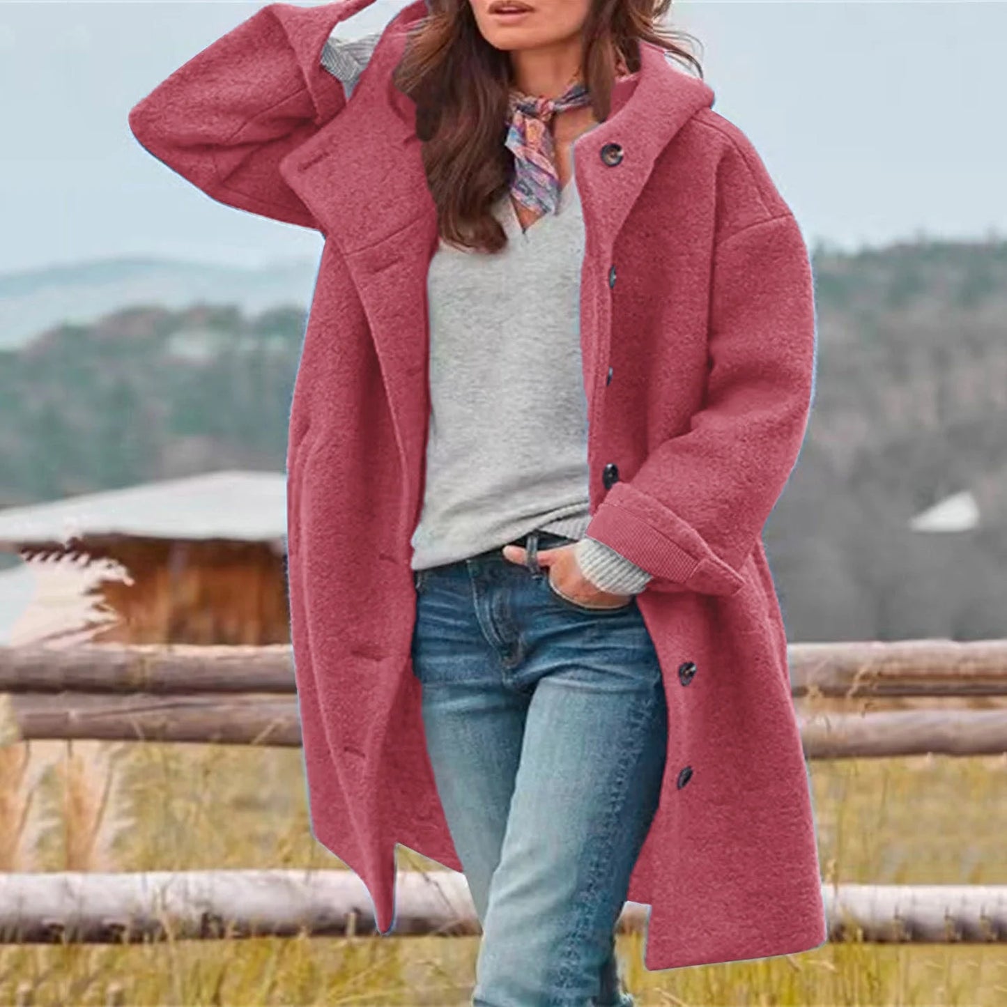 Women’s Oversized Wool Coat | Long Casual Button Up