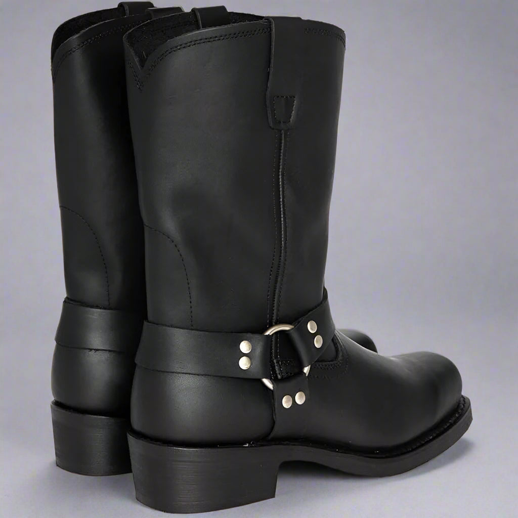 Men's Leather Harness Boots | Western Durable Mid Calf Riding