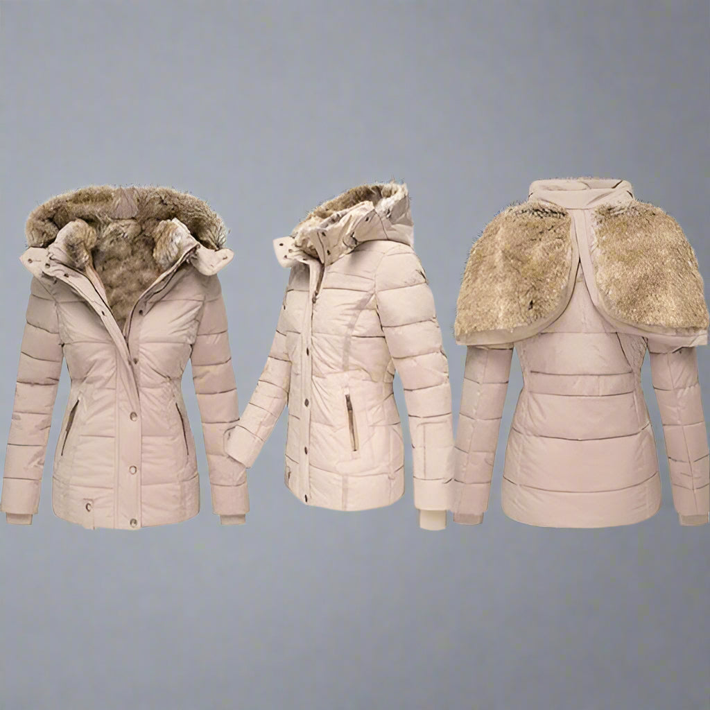 Women’s Puffer Jacket | Warm Hooded Faux Fur Insulated Winter