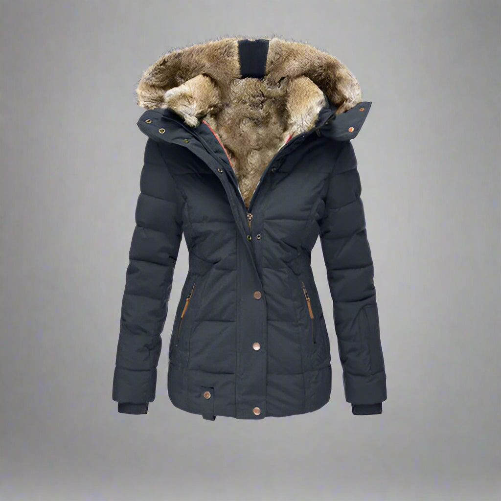 Women’s Puffer Jacket | Warm Hooded Faux Fur Insulated Winter