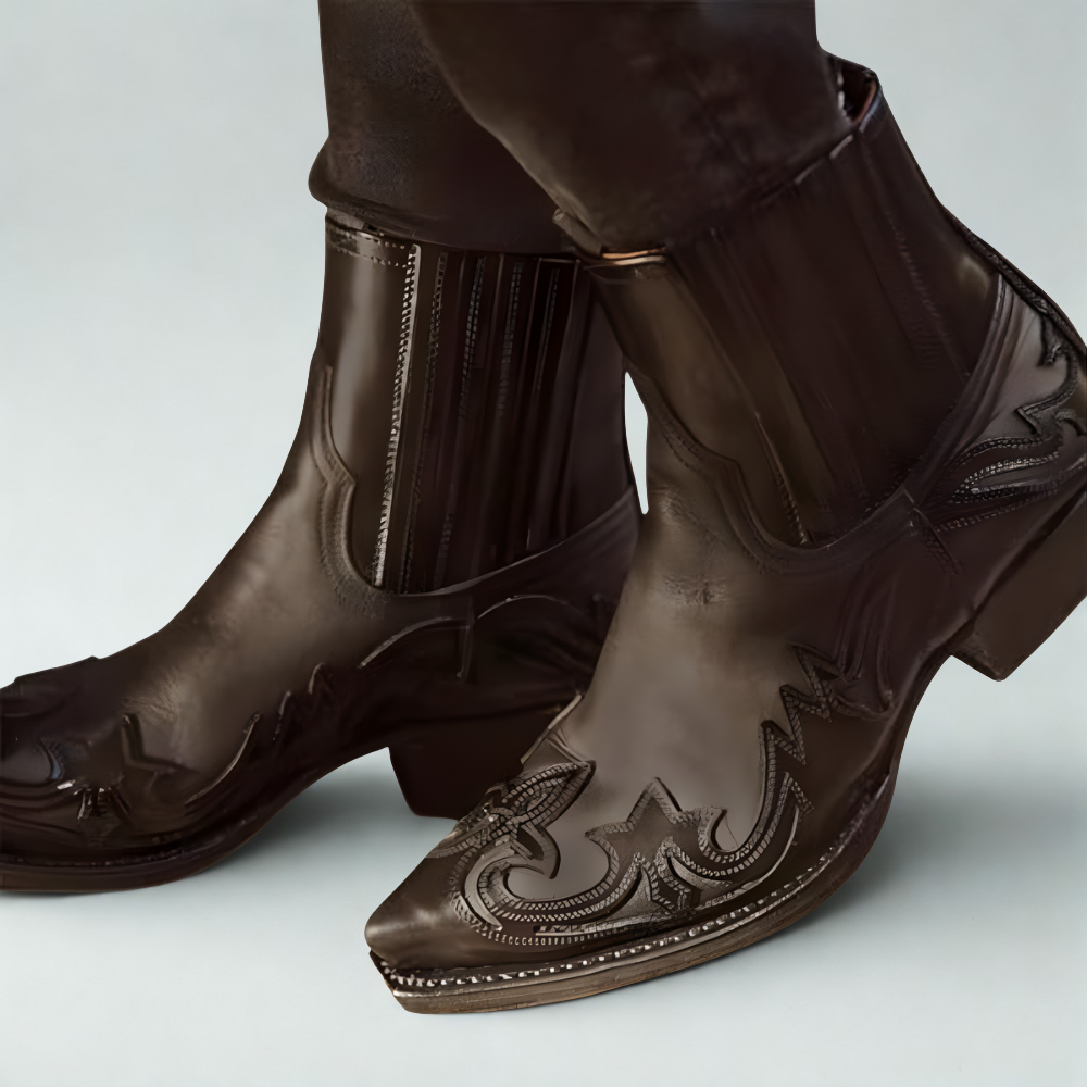 Men's Cowboy Ankle Boots - Western Leather