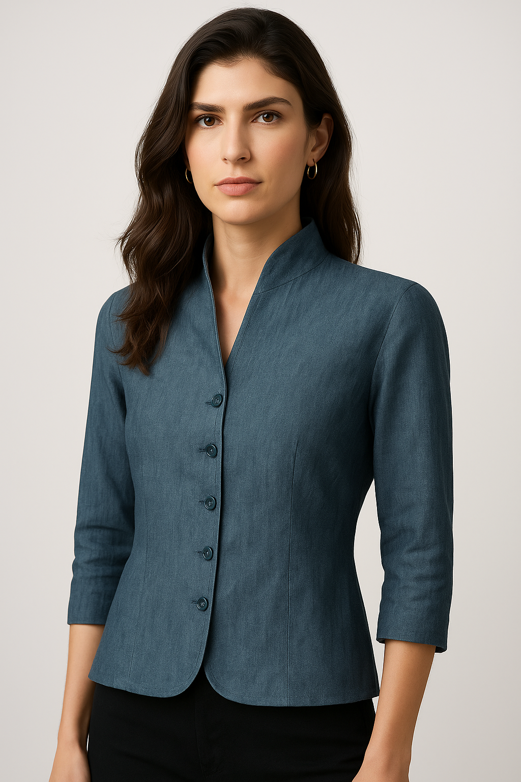 Women's Casual Shirt | Mandarin Collar, 3/4 Sleeve