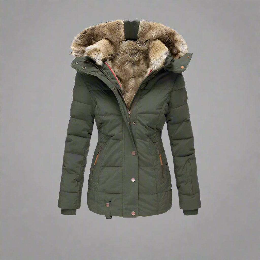 Women’s Puffer Jacket | Warm Hooded Faux Fur Insulated Winter
