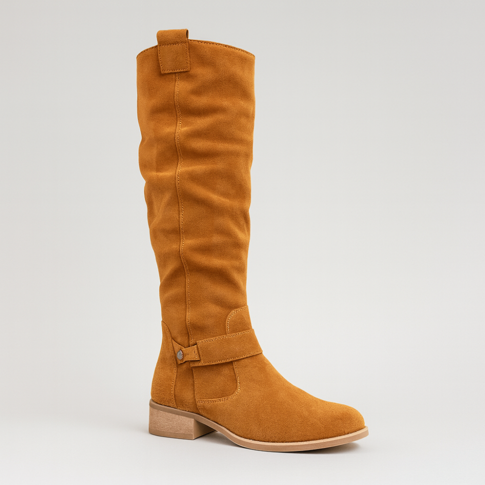 Women's Knee High Boots - Slouchy Low Heel Zipper Shoes