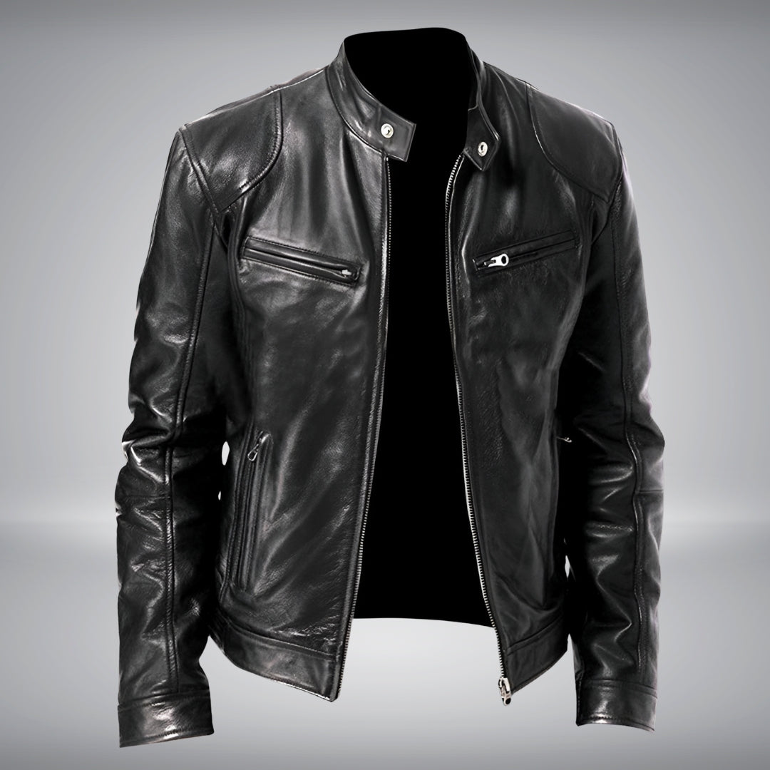 Men’s Slim Fit Leather Jacket | Biker Motorcycle Zip Up
