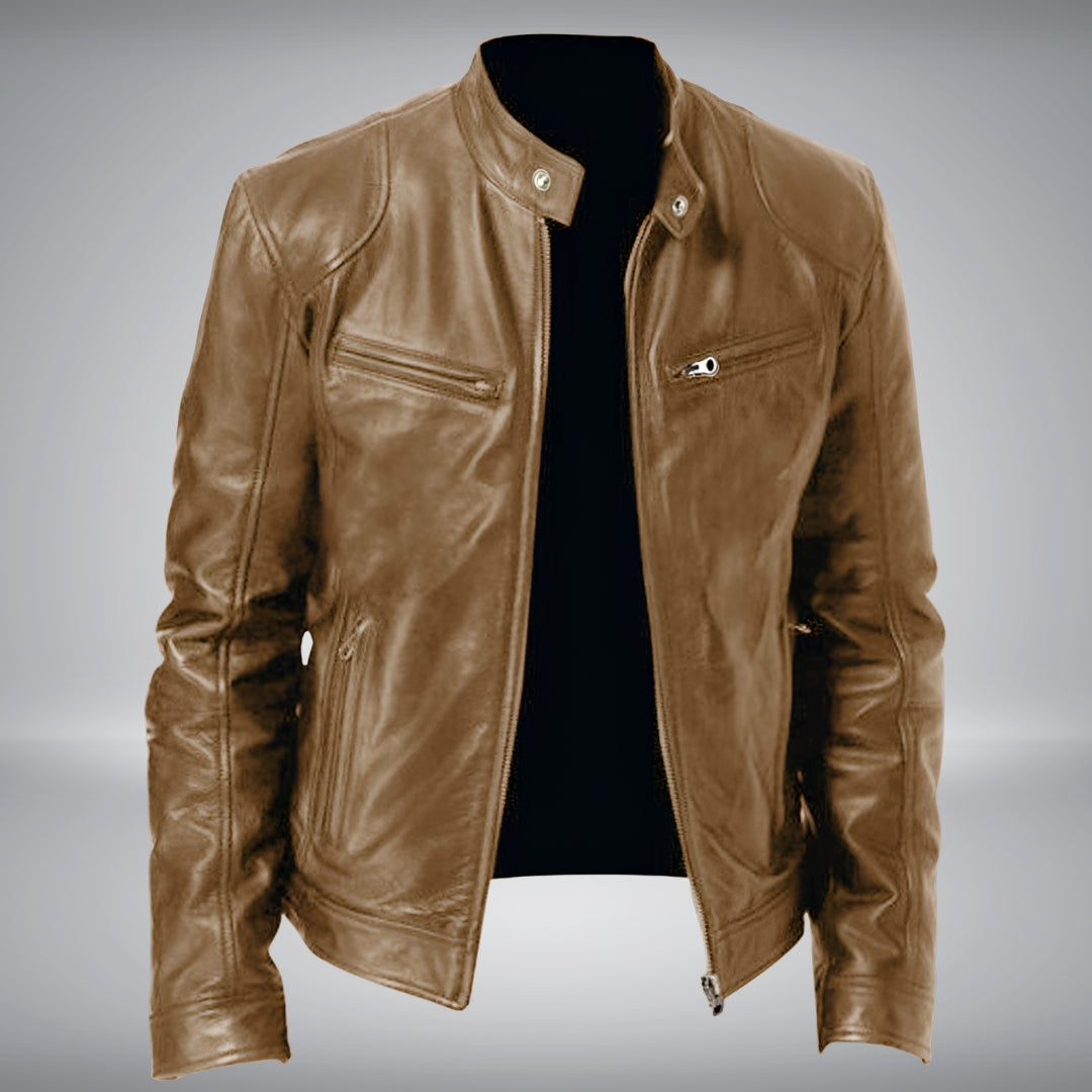Men’s Slim Fit Leather Jacket | Biker Motorcycle Zip Up