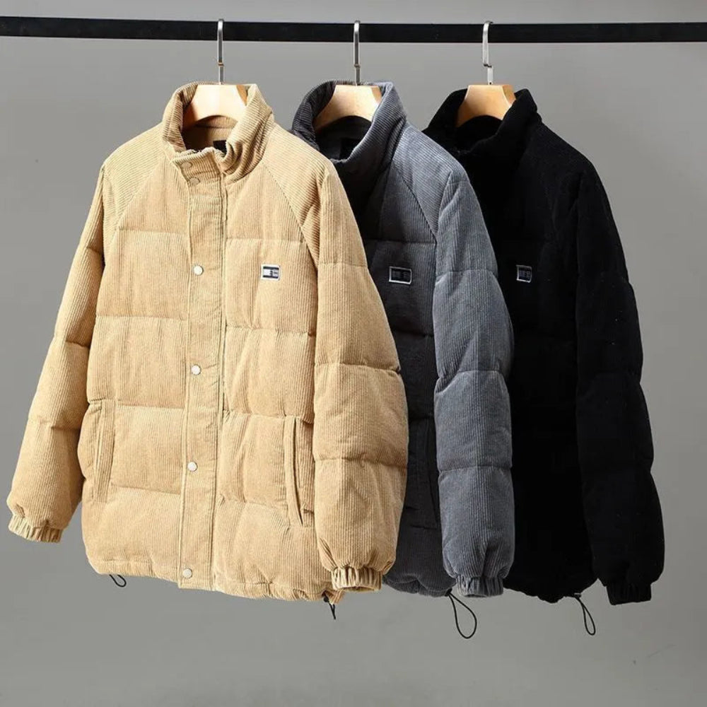 Men's Oversized Corduroy Puffer Jacket - Quilted Zip Up