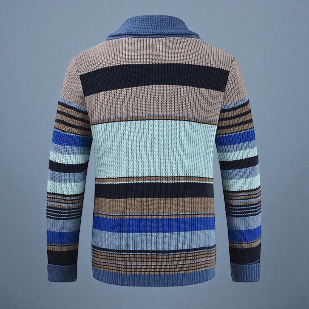 Men's Striped Button Front Cardigan Jacket - Knitted Style