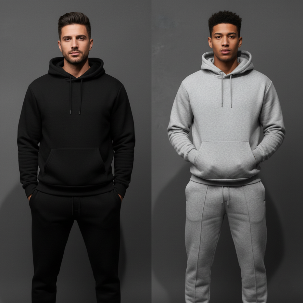 Men's Cropped Hoodie Tracksuit Set - Oversized Loungewear