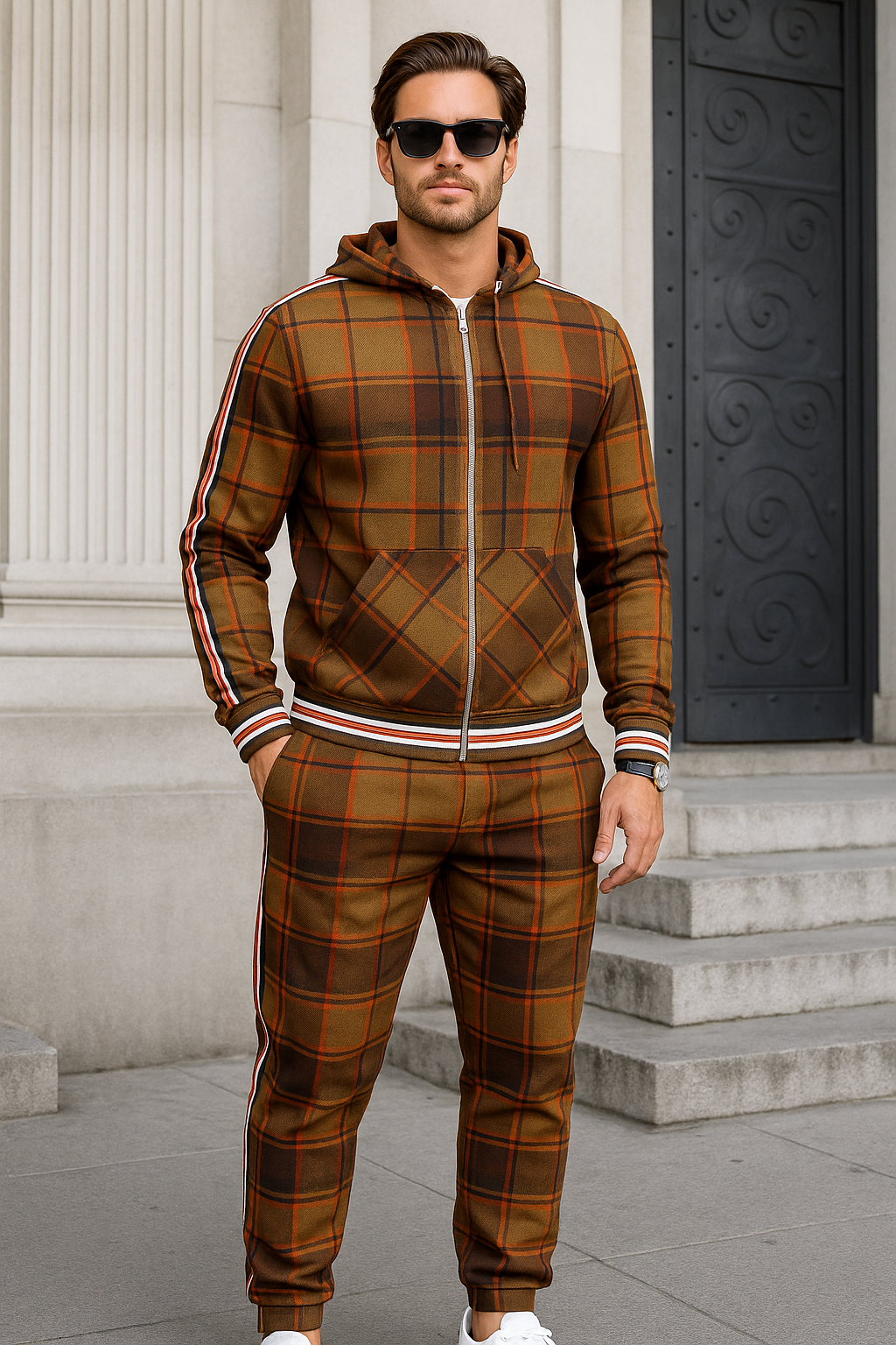 Men’s Plaid Two Piece Set | Pants and Top, Sporty