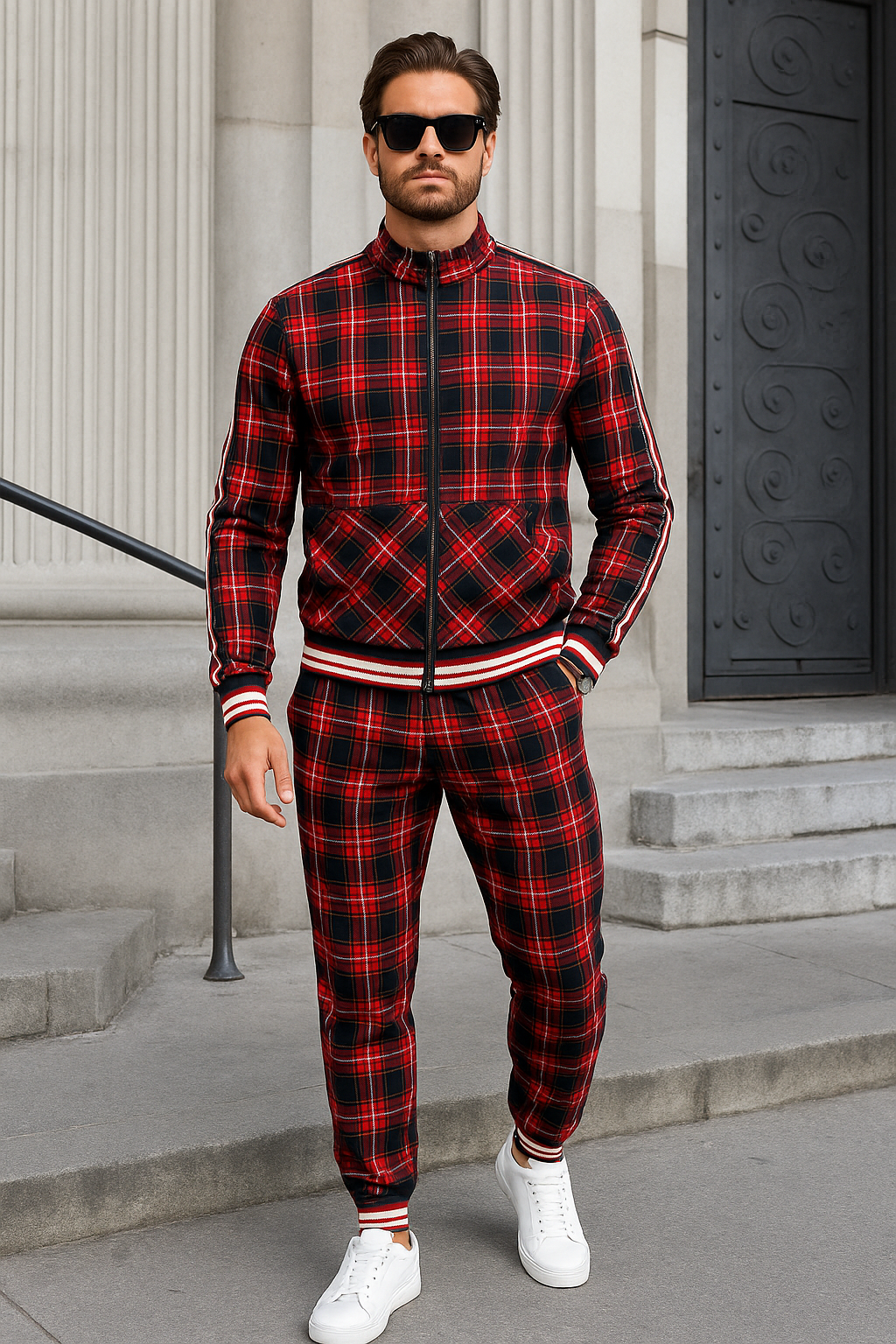 Men’s Plaid Two Piece Set | Pants and Top, Sporty