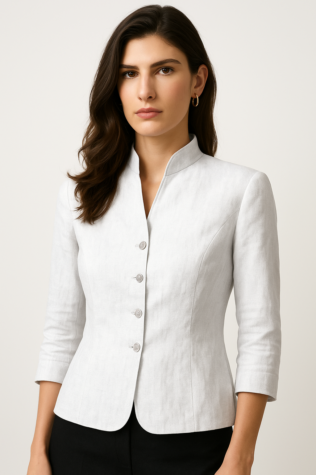 Women's Casual Shirt | Mandarin Collar, 3/4 Sleeve
