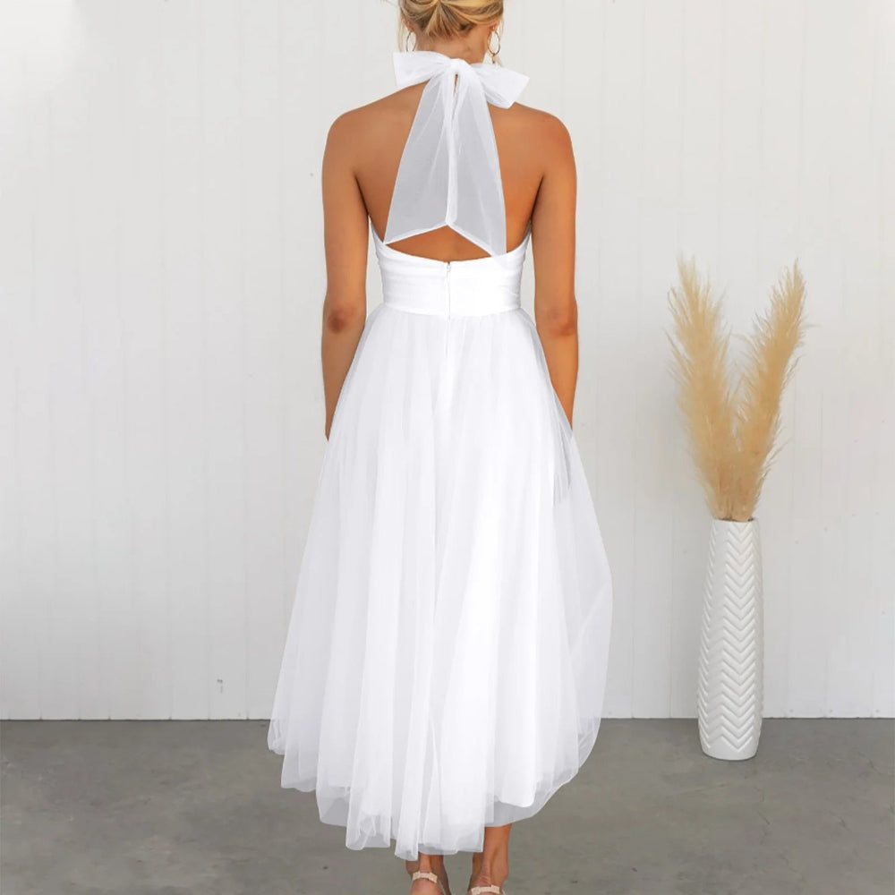 Women's Elegant Halter Formal Dress - Tulle Midi