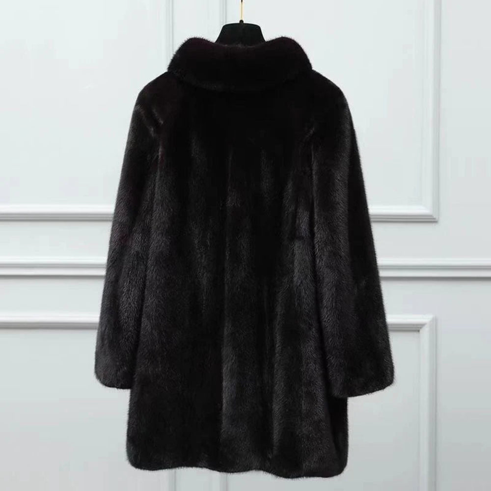 Women's Black Faux Fur Coat Long Elegant Design 5