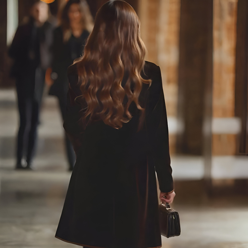 Women's Contrast Trim Long Overcoat - Tailored Fit