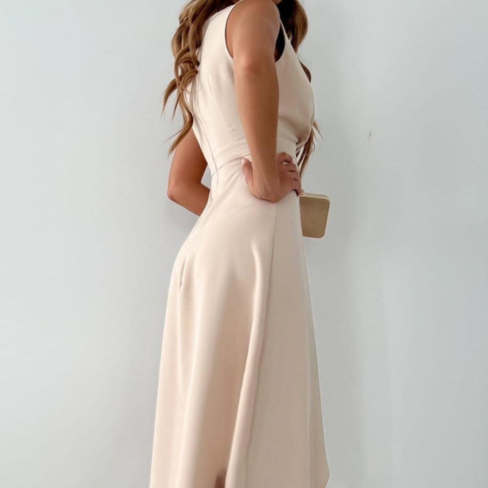 Women's Elegant Sleeveless Wrap Evening Dress - V-Neck Maxi