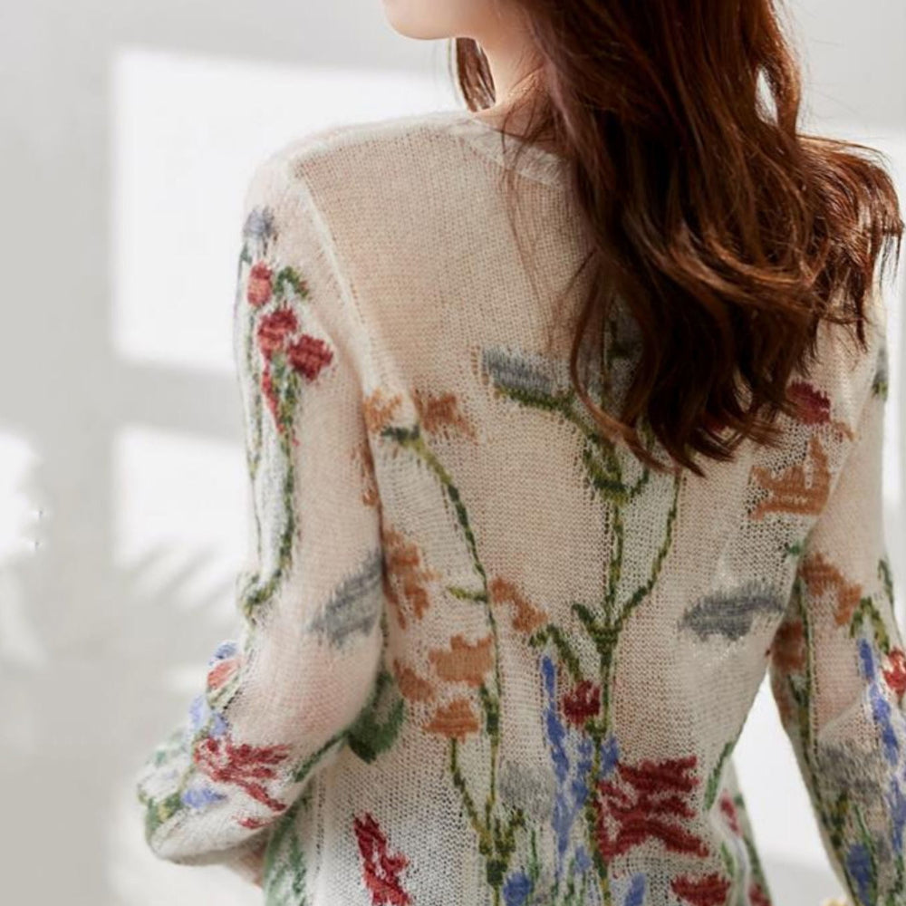 Women's Floral Hollow Out Knit Sweater O-Neck Fashion 5