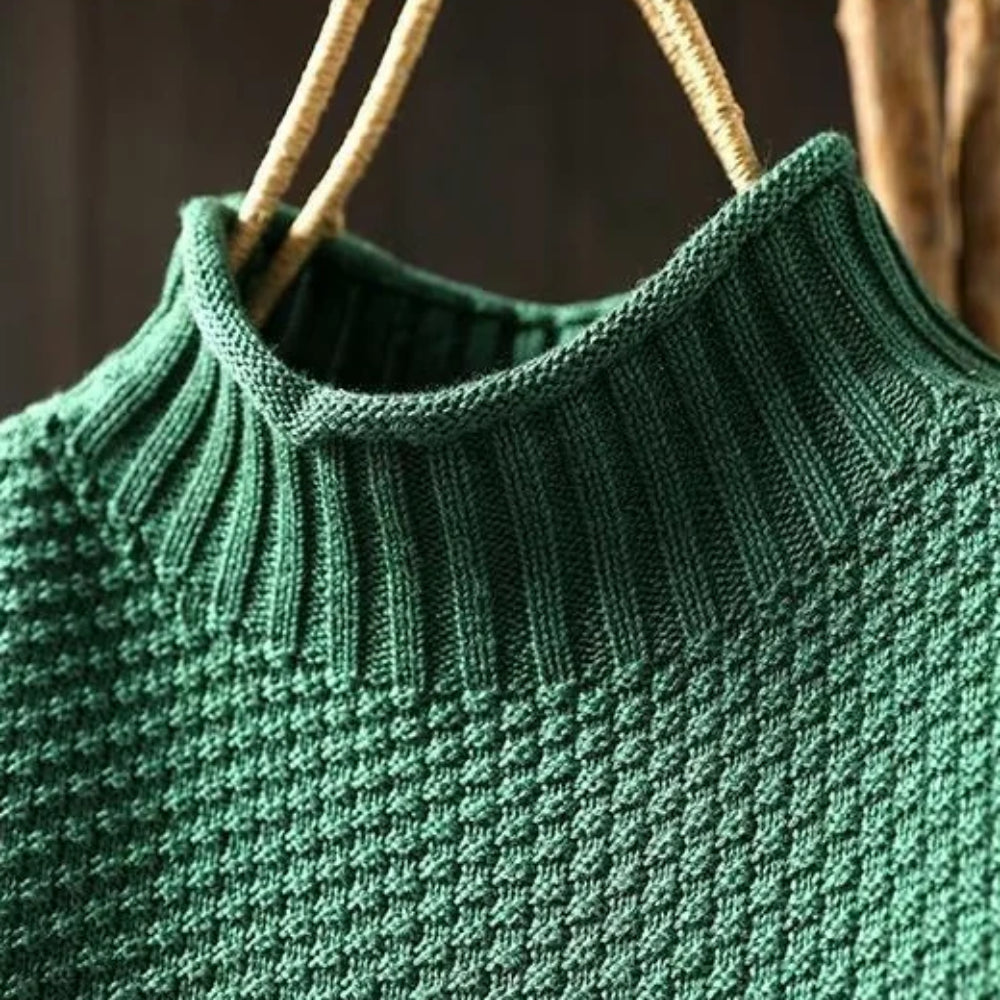 Women's Oversized Textured Turtleneck Long Sleeve Sweater - Pullover