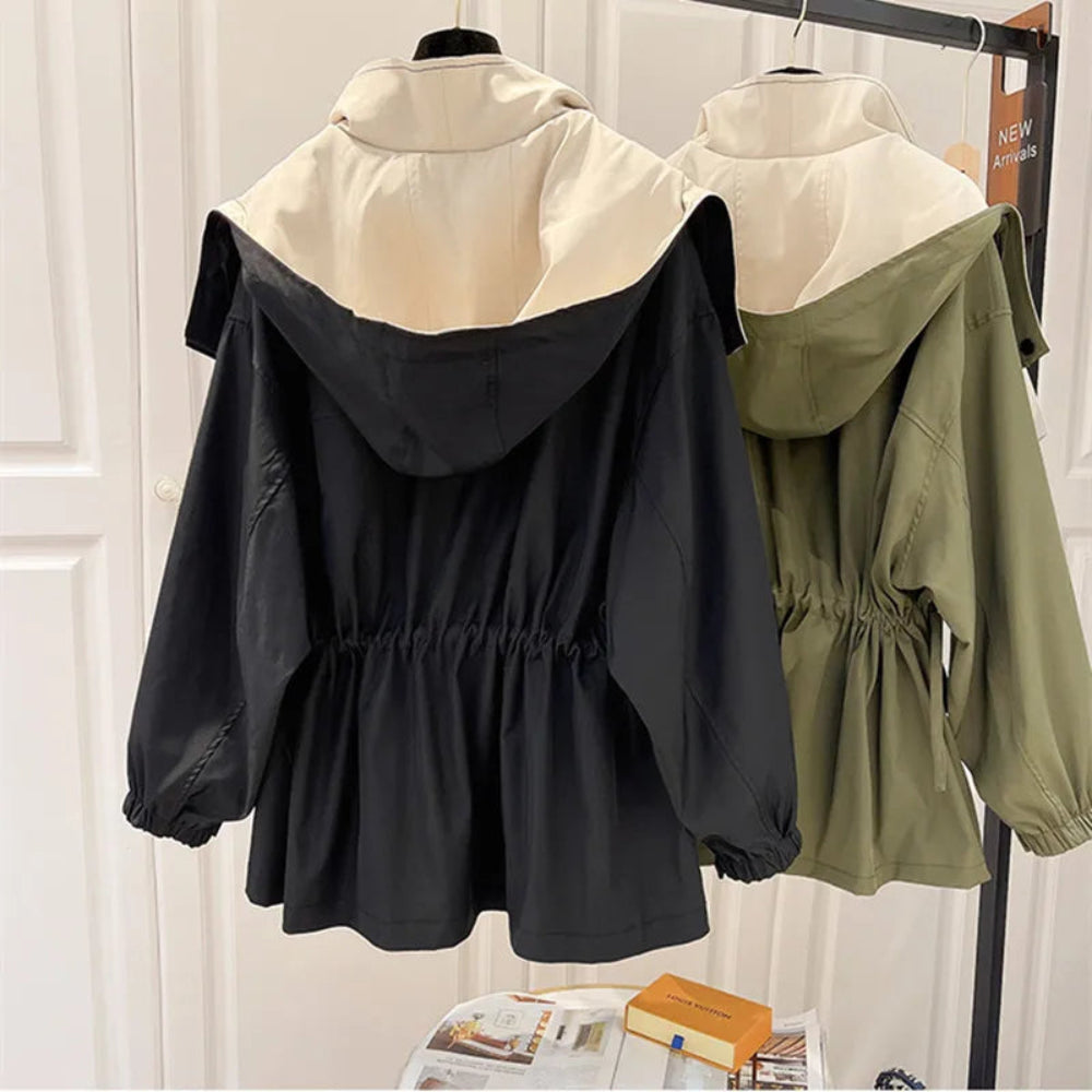 Women's Oversized Utility Jacket - Hooded Button Front