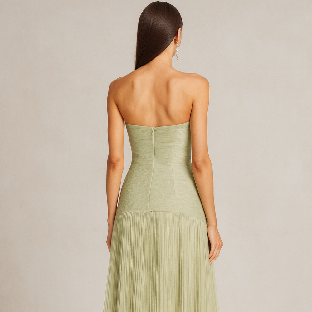 Women's Strapless Pleated Formal Evening Dress - Maxi