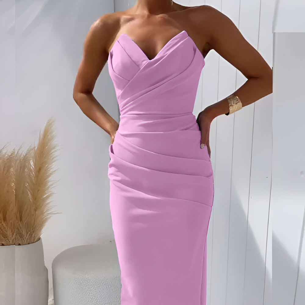 Women's Strapless Sweetheart Cocktail Dress - Bodycon Midi