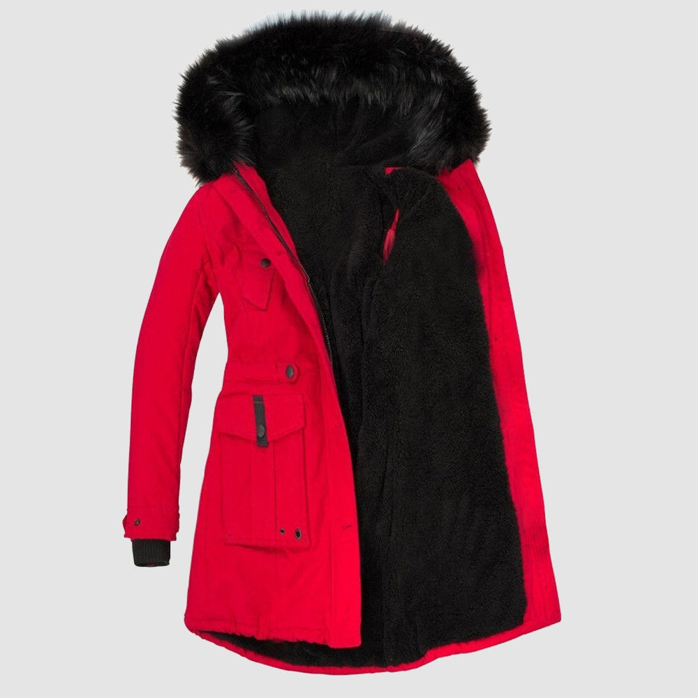Women's Warm Winter Parka Coat - Hooded Faux Fur Lined