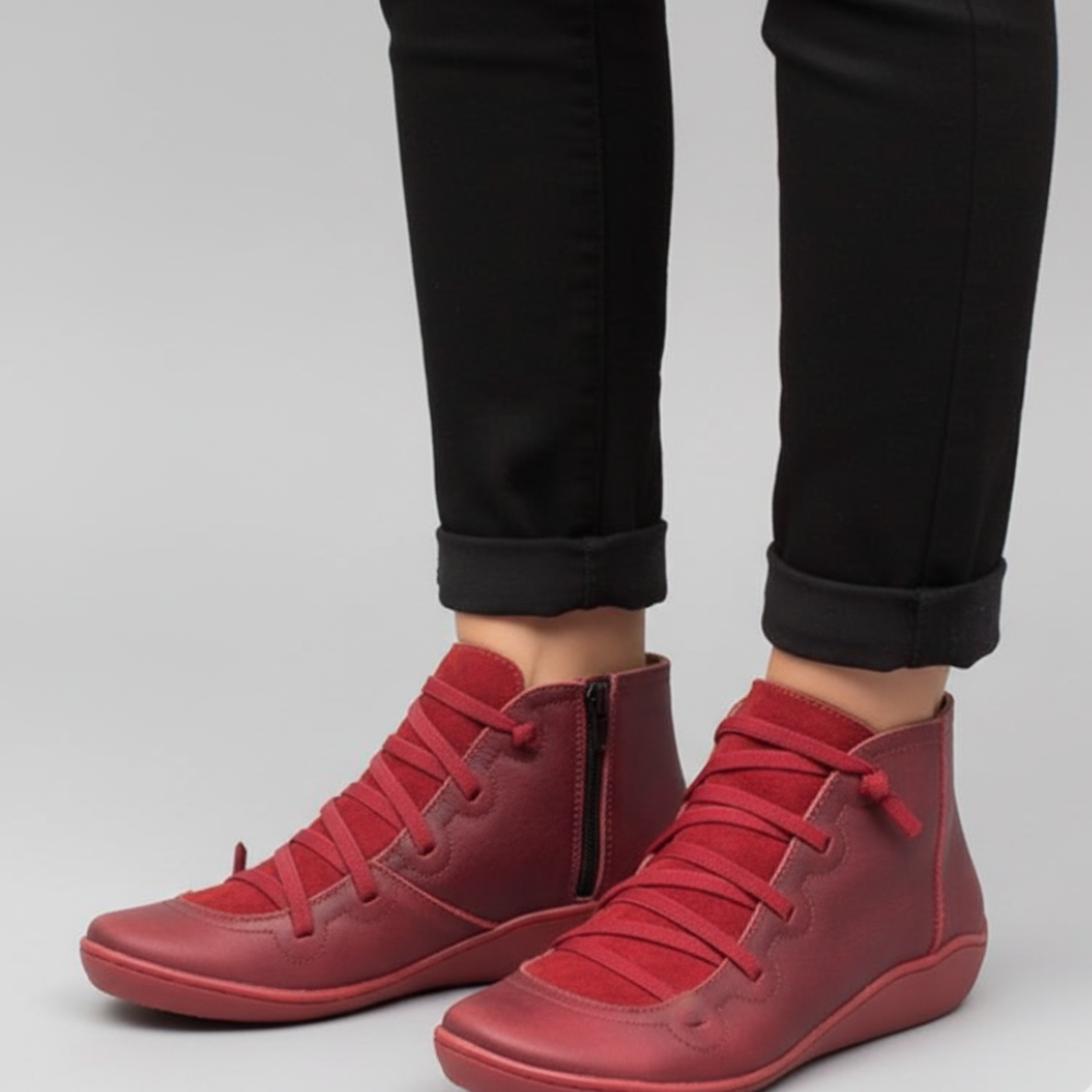 Women's Leather Ankle Boots - Handmade Flat Zipper Shoes