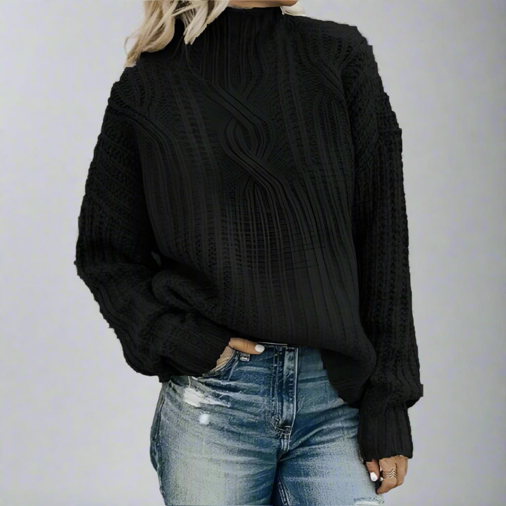 Women Oversized Chunky Knit Jumper | High Neck Long Sleeve Sweater