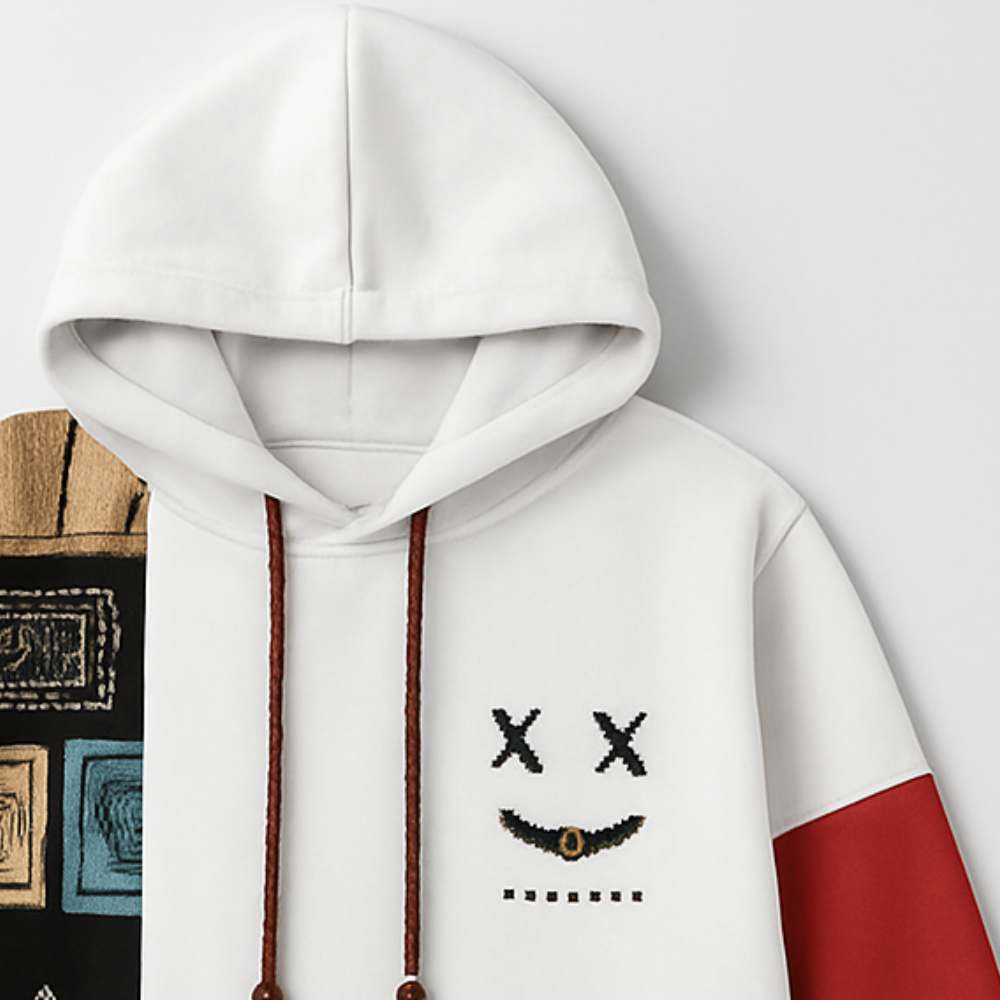 Patchwork Oversized Pullover Hoodie - Long Sleeve Streetwear
