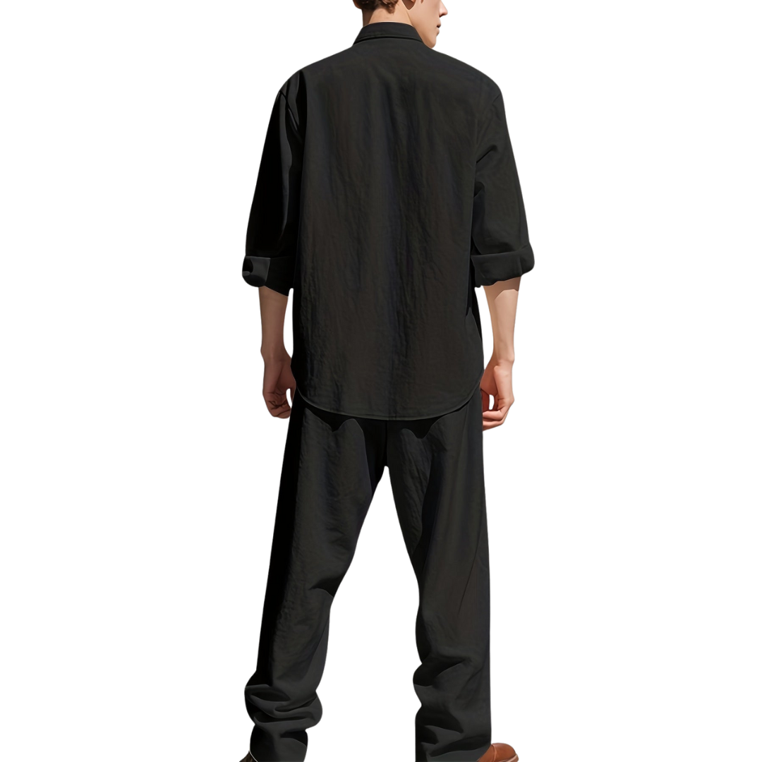 Men's Two Piece Casual Pants And Top Set | Relaxed Fit Shirt