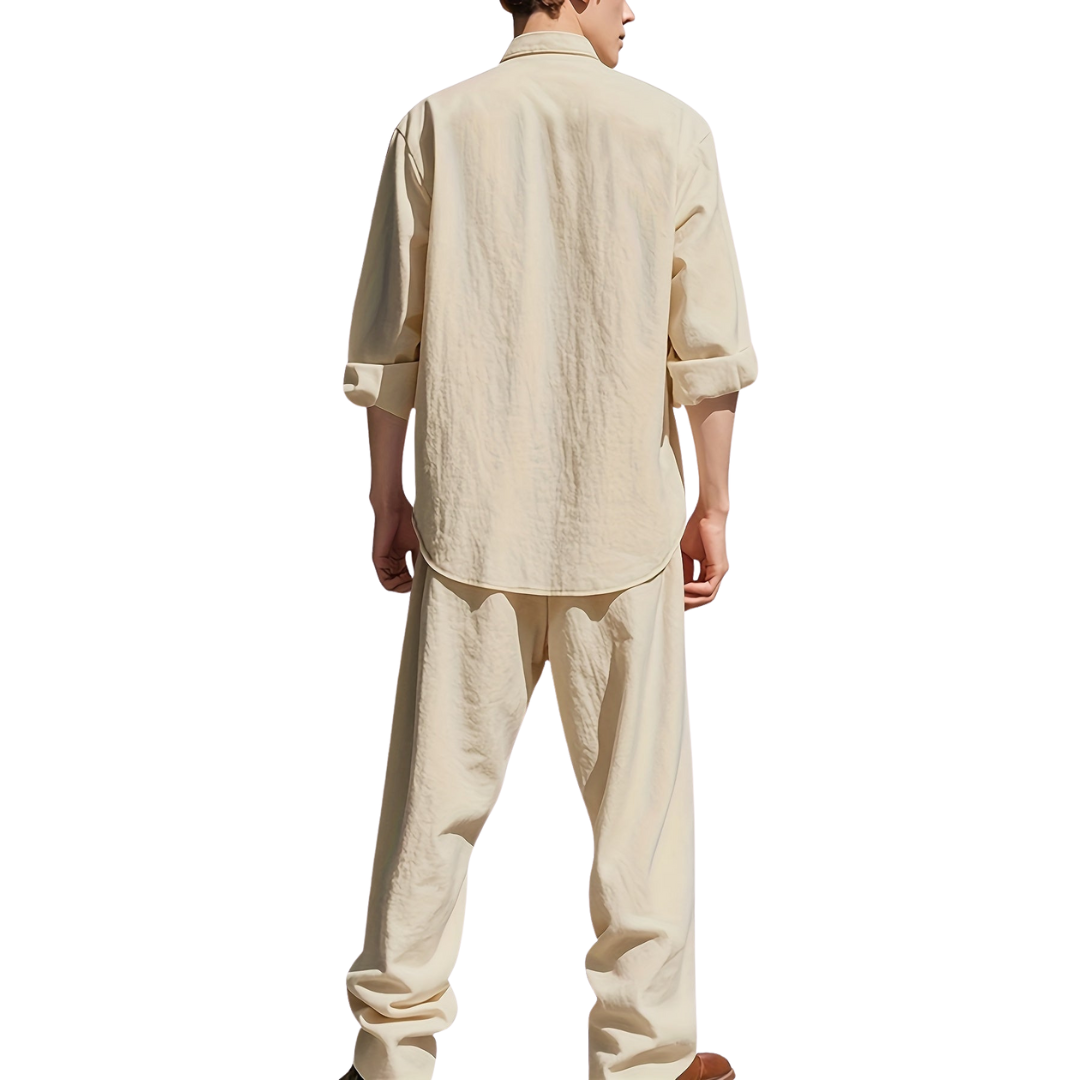 Men's Two Piece Casual Pants And Top Set | Relaxed Fit Shirt
