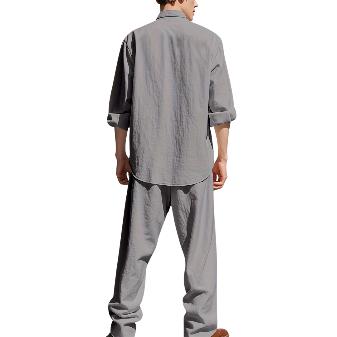 Men's Two Piece Casual Pants And Top Set | Relaxed Fit Shirt