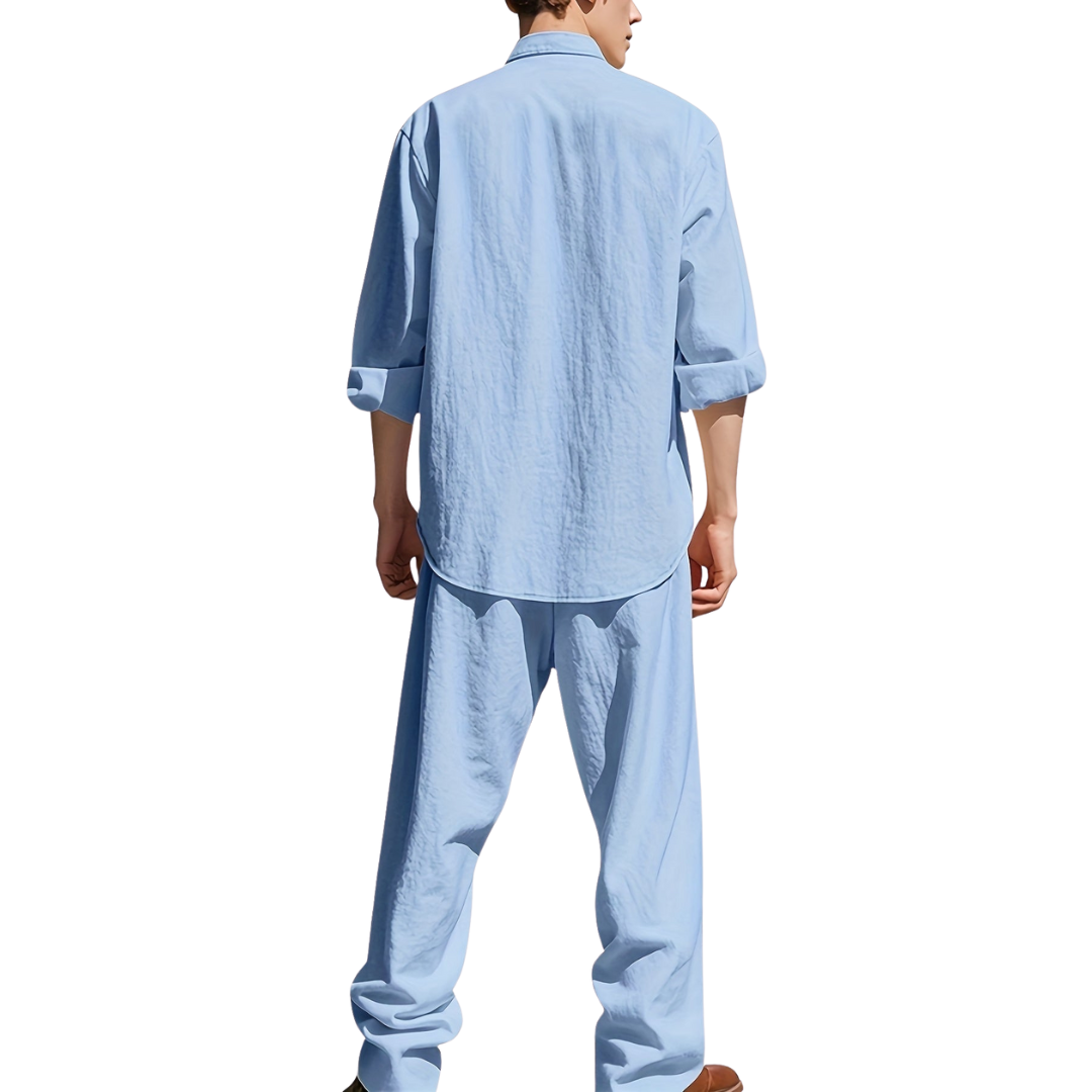 Men's Two Piece Casual Pants And Top Set | Relaxed Fit Shirt