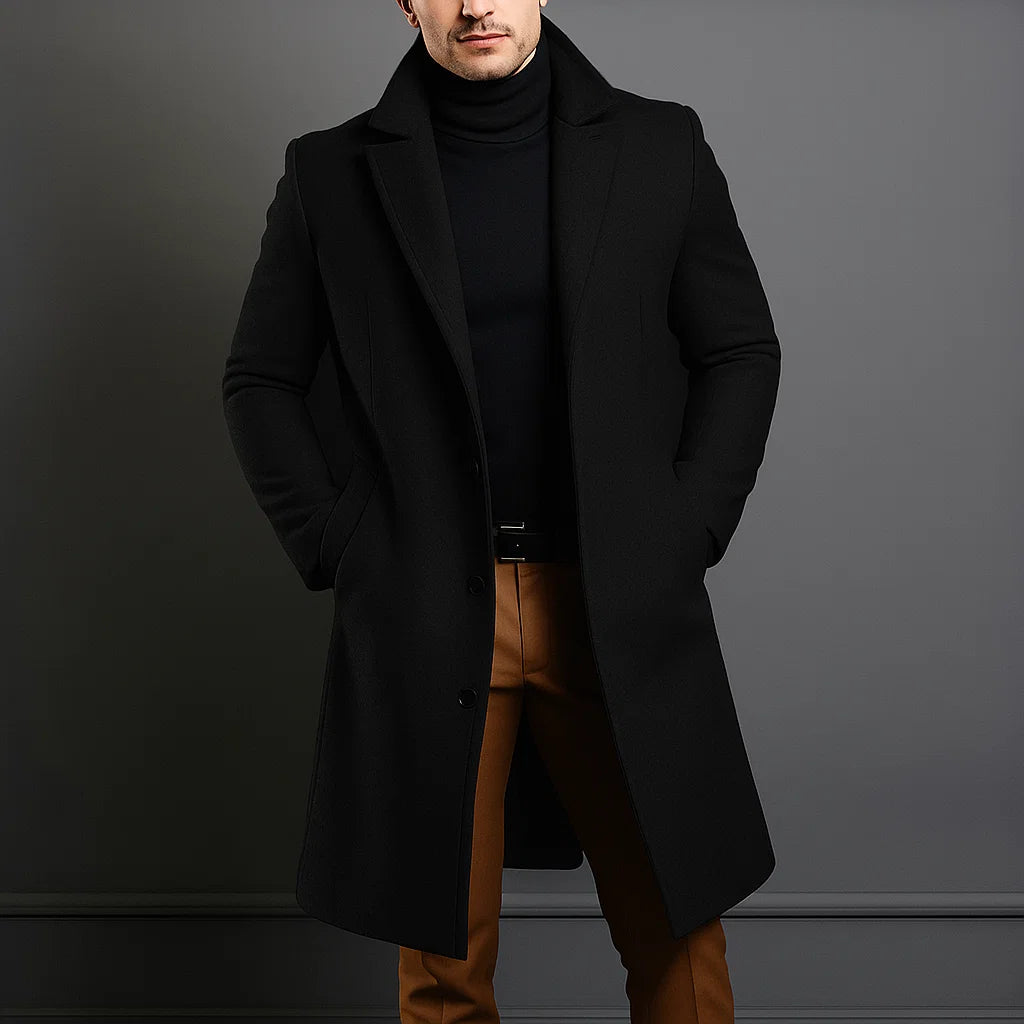 Men's Long Wool Trench Overcoat | Classic Warm Jacket