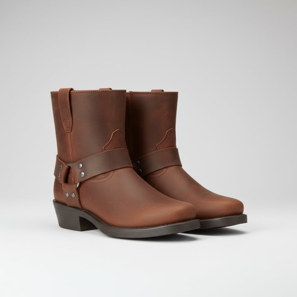 Men's Cowboy Ankle Boots - Leather Harness Biker Style