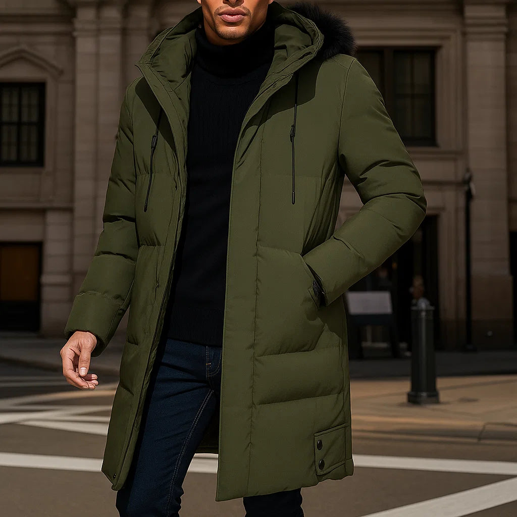 Men's Long Puffer Jacket | Warm Winter Coat With Hood