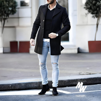 Men's Long Trench Overcoat - Slim Lightweight Jacket