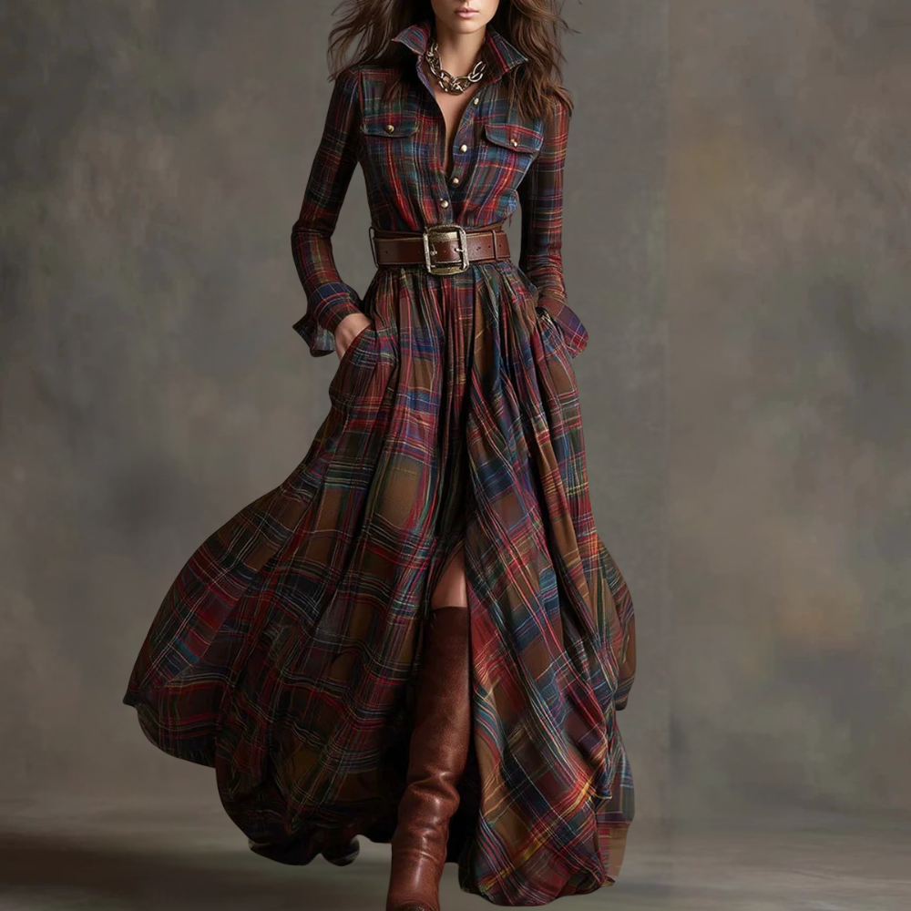 Women's Leopard Print Velvet Colorblock Lapel Long Overcoat