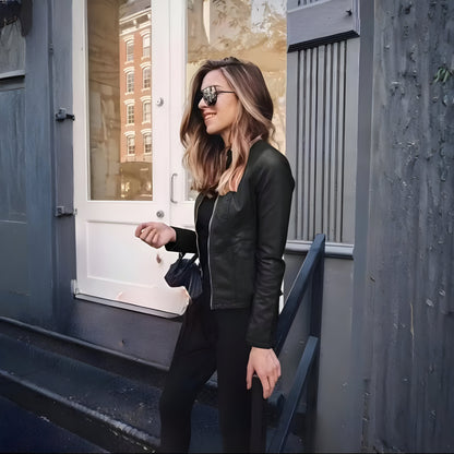 Women Slim Fit Faux Leather Jacket | Zip Up Moto Biker Coat