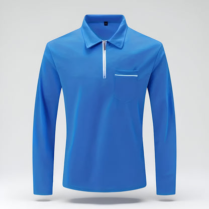 Men’s Slim Fit Long Sleeve Polo Shirt – Half Zip Pullover