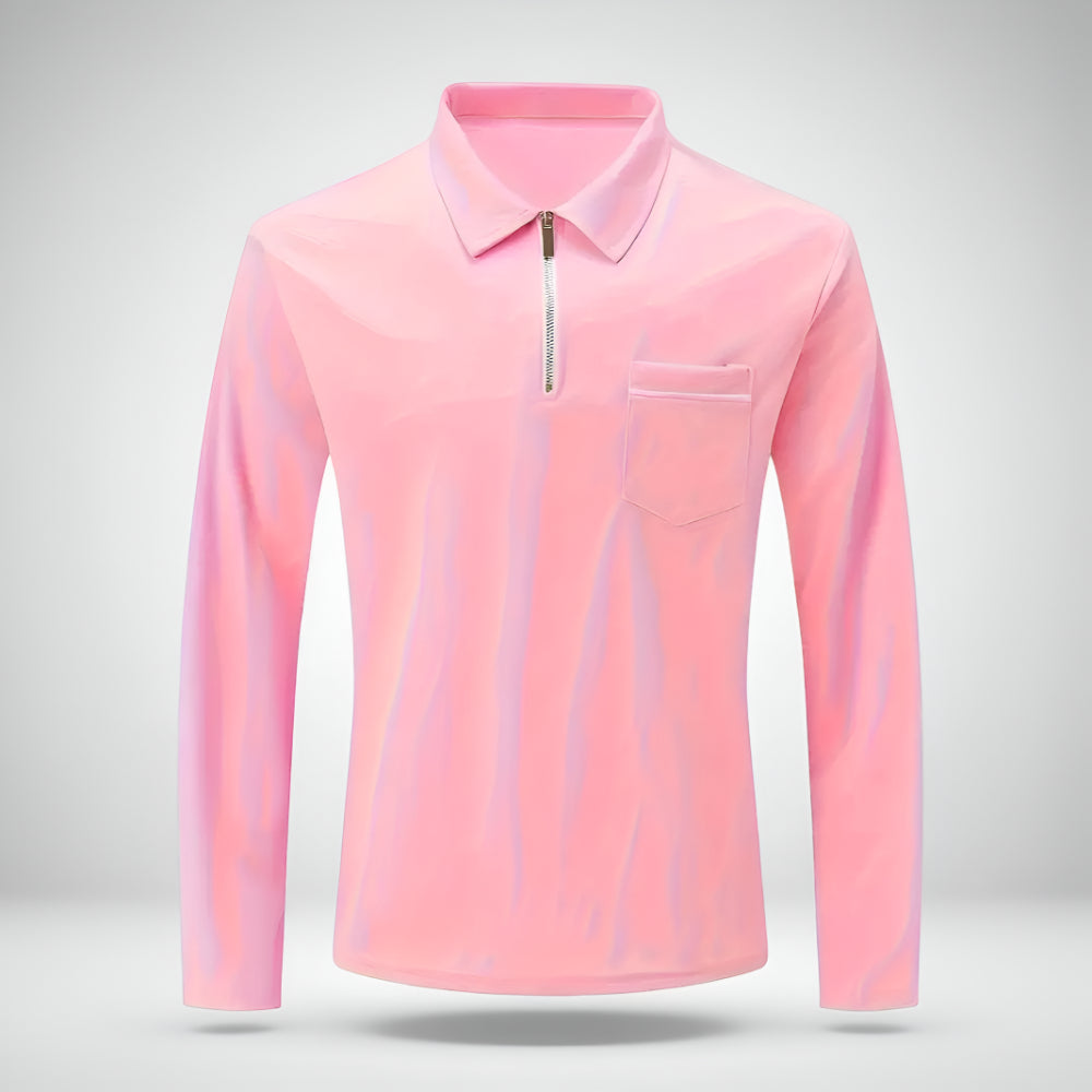 Men’s Slim Fit Long Sleeve Polo Shirt – Half Zip Pullover