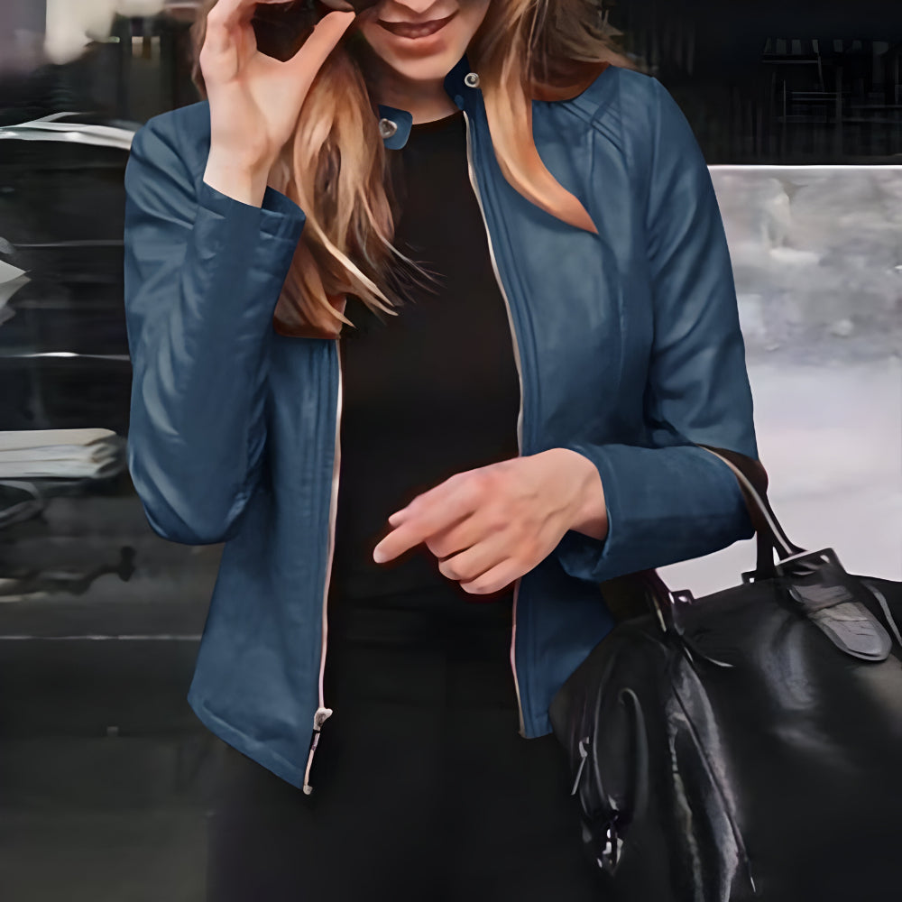 Women Slim Fit Faux Leather Jacket | Zip Up Moto Biker Coat