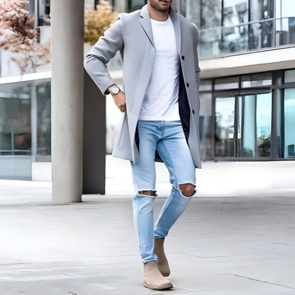 Men's Long Trench Overcoat - Slim Lightweight Jacket