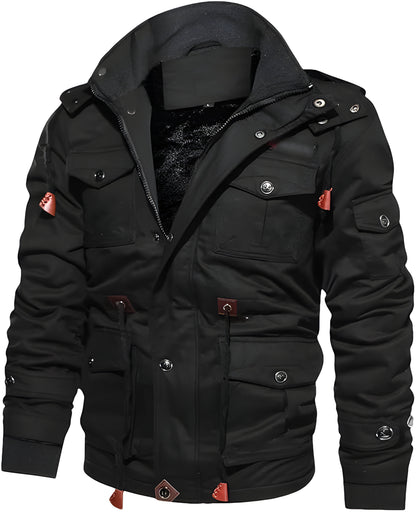 Men’s Warm Fleece-Lined Winter Jacket | Hooded Utility Multi Pocket
