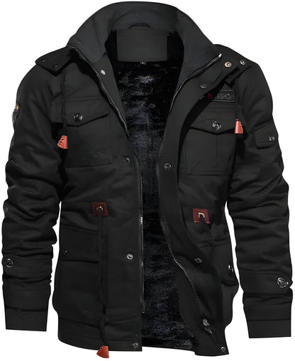 Men’s Warm Fleece-Lined Winter Jacket | Hooded Utility Multi Pocket