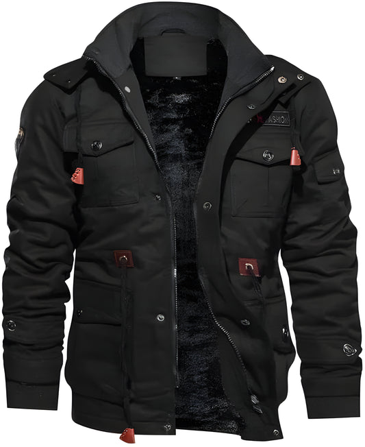 Men’s Warm Fleece-Lined Winter Jacket | Hooded Utility Multi Pocket