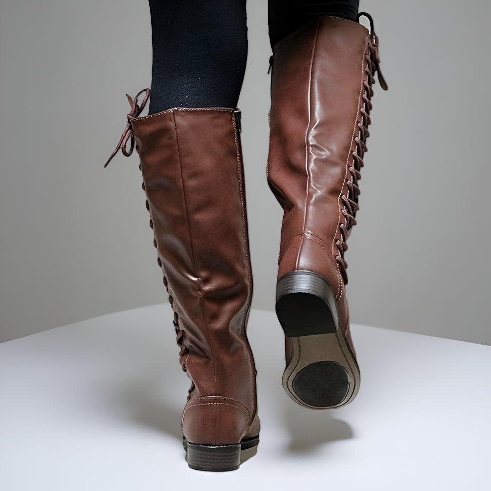 Women's Comfortable Knee High Boots – Lace-Up Zipper Detail
