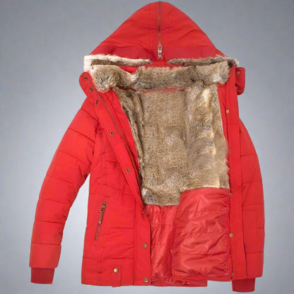 Women’s Puffer Jacket | Warm Hooded Faux Fur Insulated Winter
