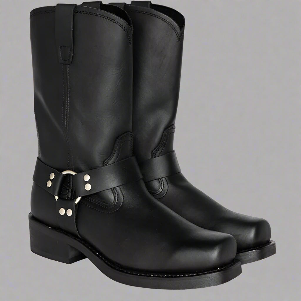 Men's Leather Harness Boots | Western Durable Mid Calf Riding