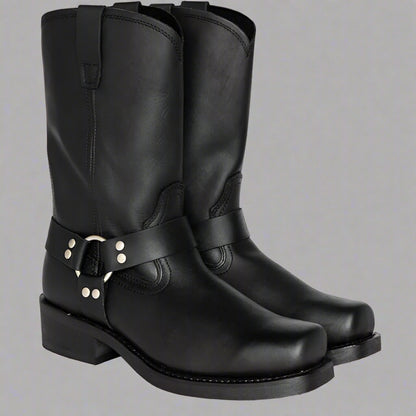 Men's Leather Harness Boots | Western Durable Mid Calf Riding